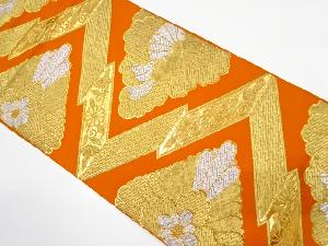 アンティーク　幾何学に牡丹・菊模様織り出し袋帯（材料）